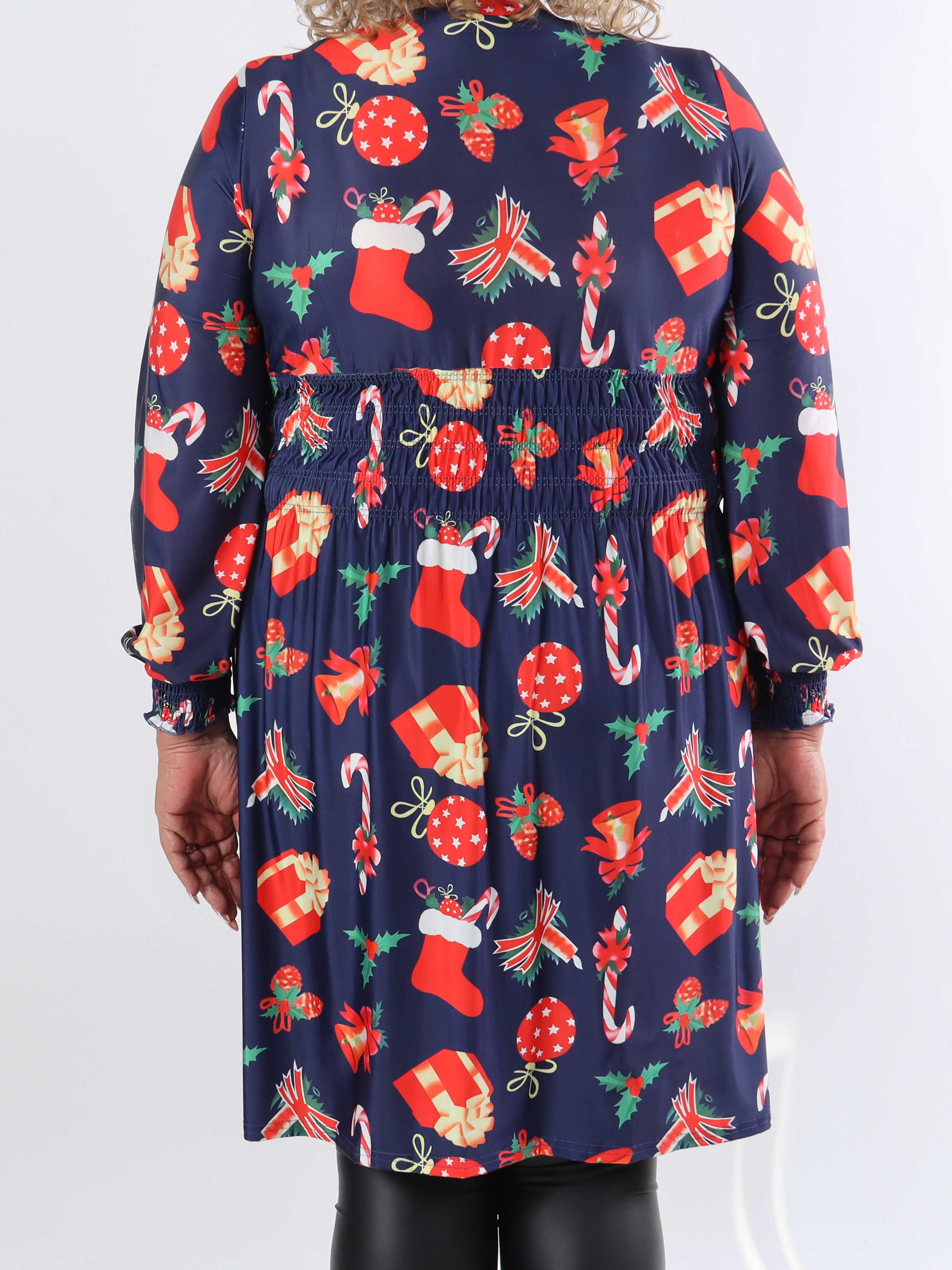 Pams Holiday Short L/S - Elastisk plus size kjole med julemotiver